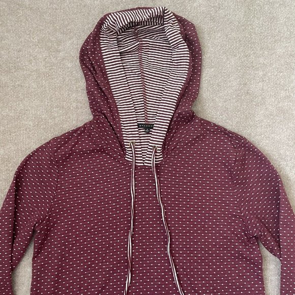 Staccato Womens Hoodie Small Burgundy White Polka Dots Stripes Pullover - Picture 2 of 7